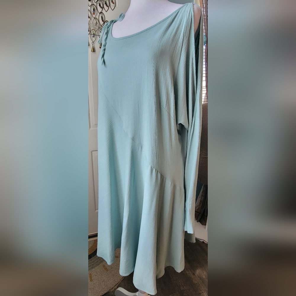 Free People Clear Skies Tunic or Mini Dress Womens L Mint Long Cold-shoulder Asy